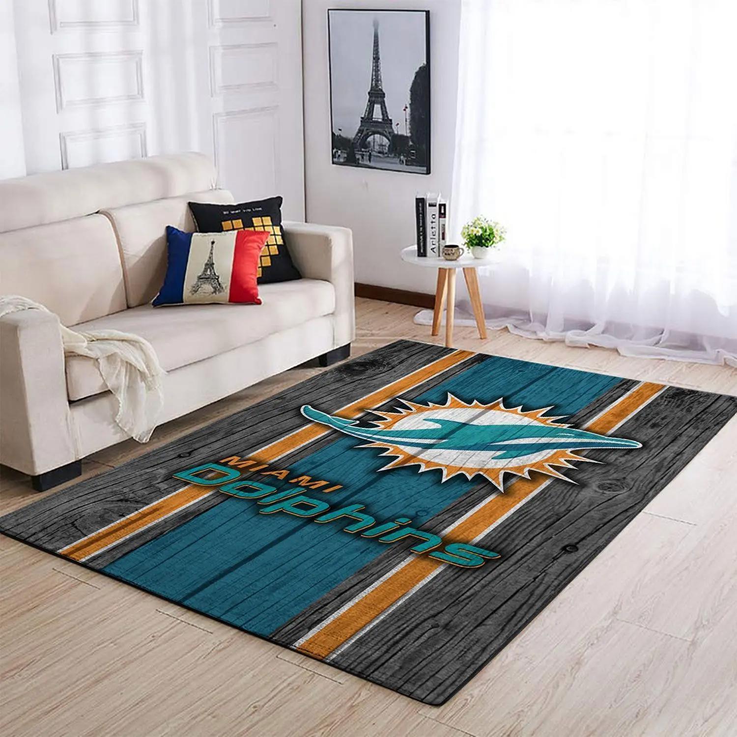 Miami dolphins nfl wooden style living room carpet sports rug regtangle carpet Rectangle Rug