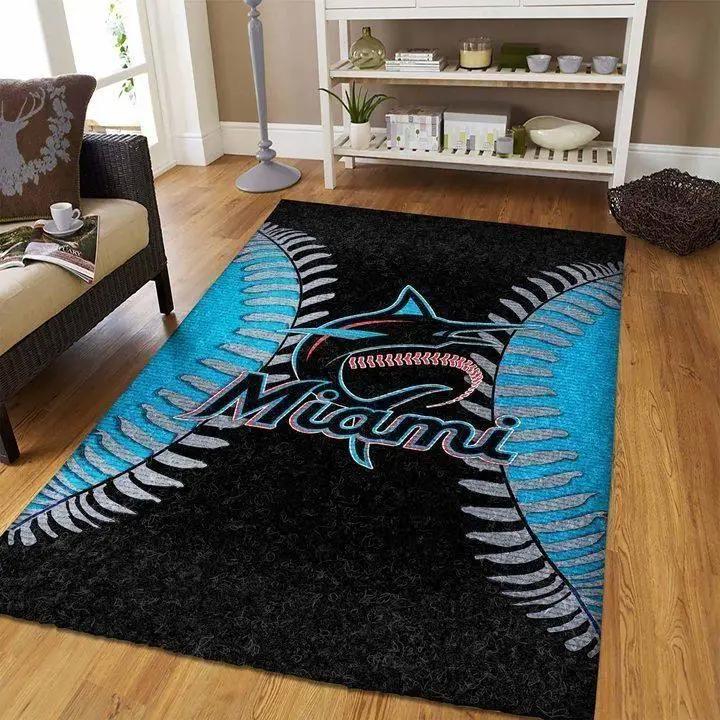 Miami marlins area rug mlb team logo carpet living room rugs v3676 Rectangle Rug