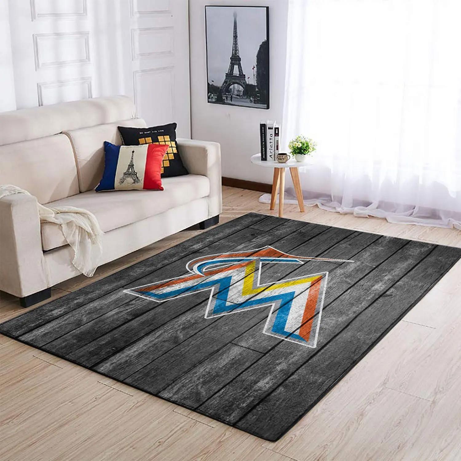 Miami marlins wooden area rug mlb team logo carpet living room rugs 4 Rectangle Rug