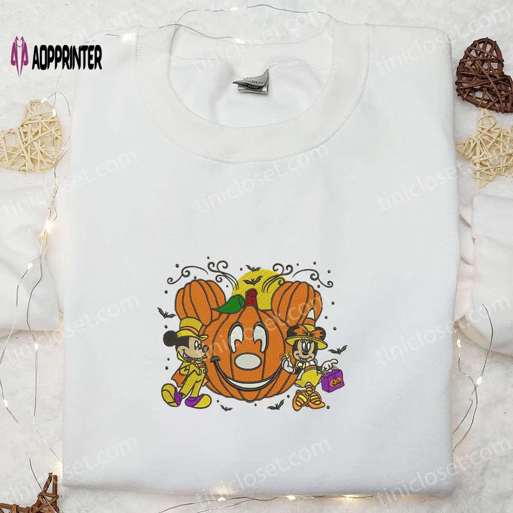 Mickey minnie halloween pumpkin embroidered shirt: best disney halloween gifts for family Embroidered Shirt