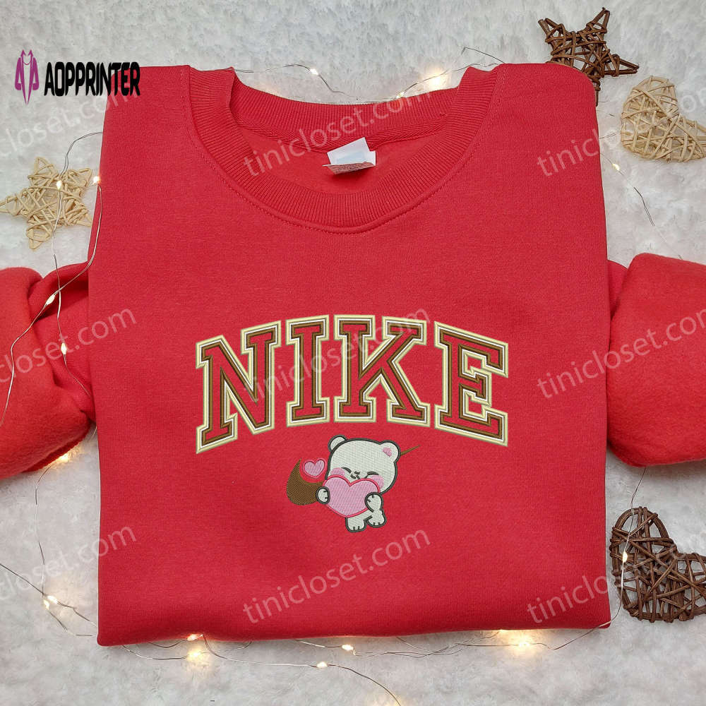 Milk love x nike swoosh embroidered shirt: trendy nike & cartoon embroidered tees Embroidered Shirt