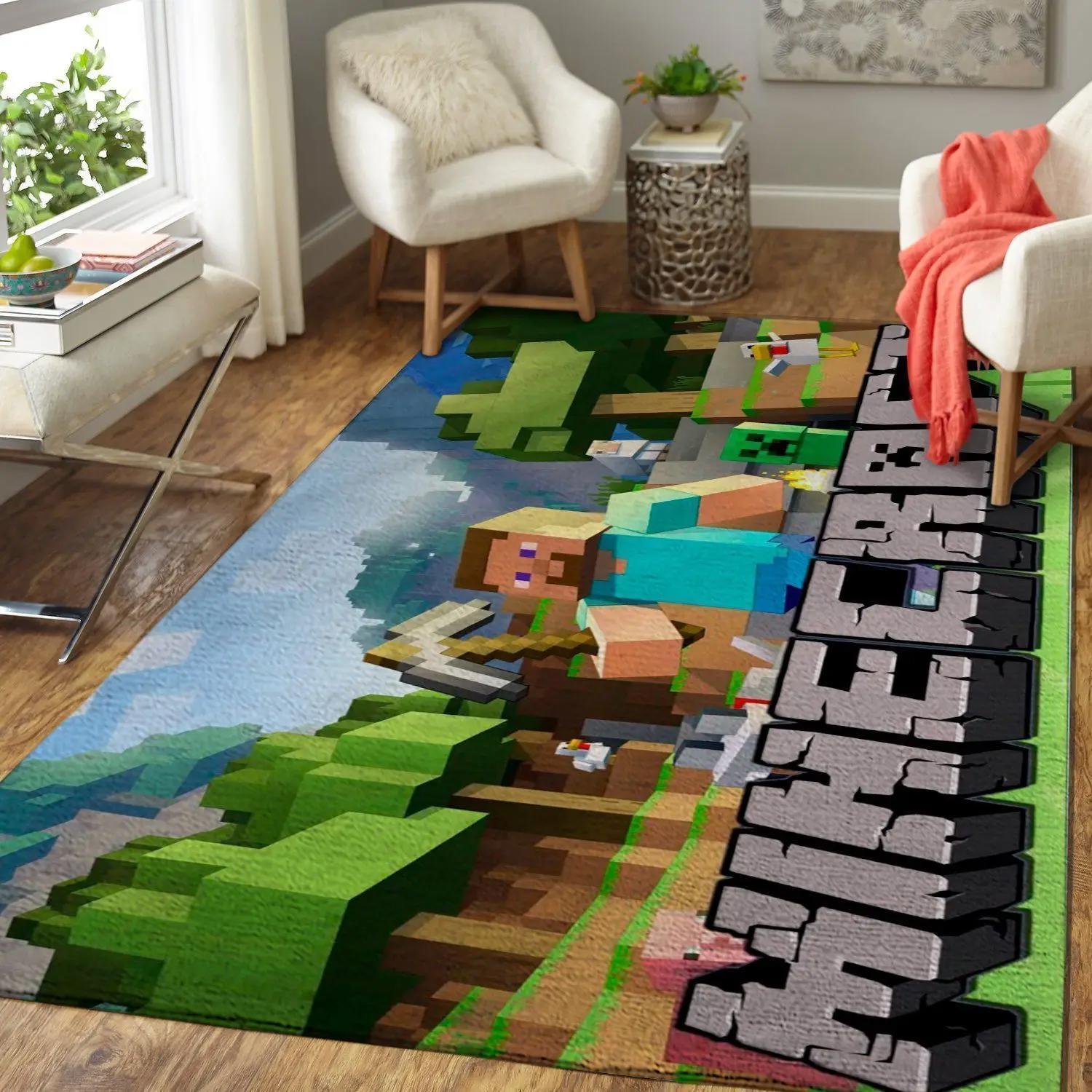 Minecraft area rug video game carpet gamer living room rugs rug regtangle carpet floor decor home decor v220 Rectangle Rug