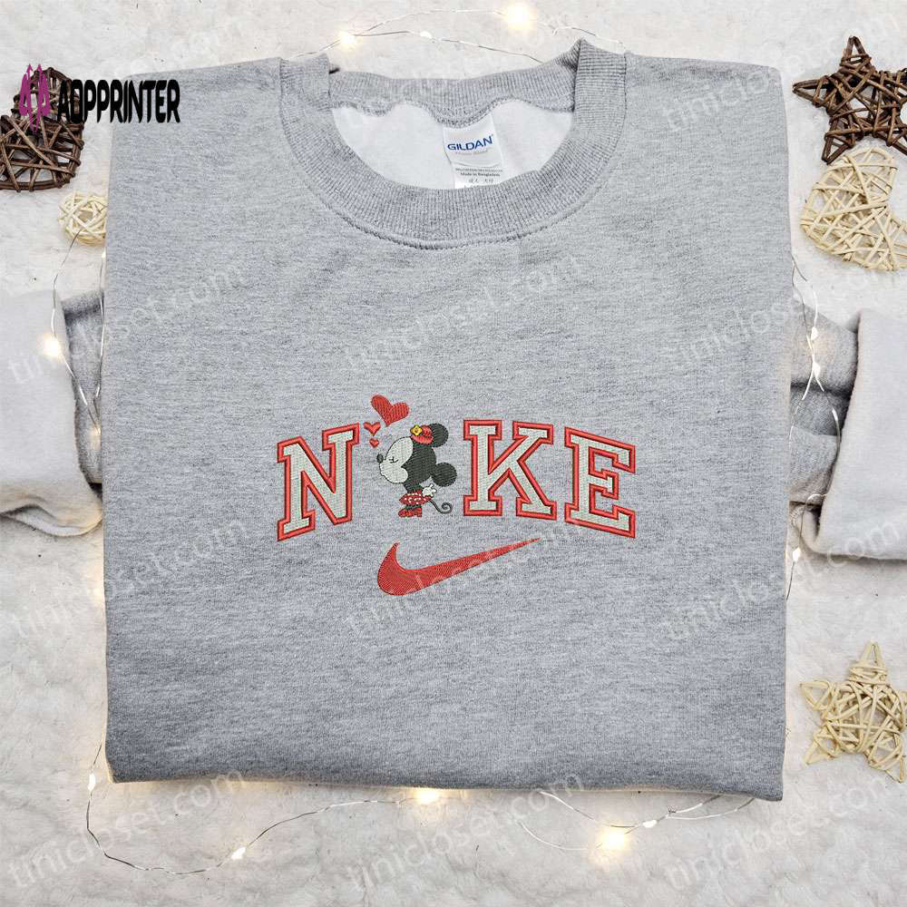 Minnie mouse love x nike embroidered tshirt: best valentine s day gift – nike inspired shirt Embroidered Shirt