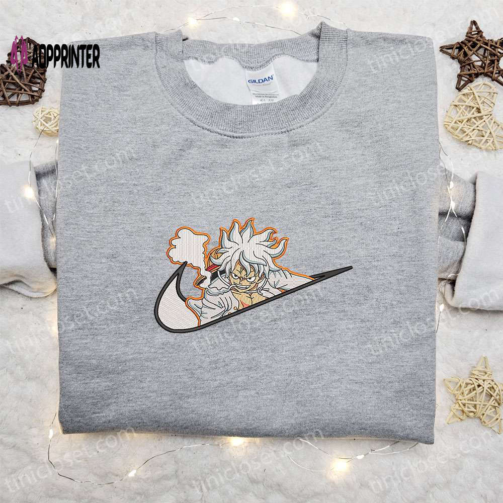 Monkey d luffy gear 5 x nike swoosh anime embroidered shirt – one piece nike inspired design Embroidered Shirt