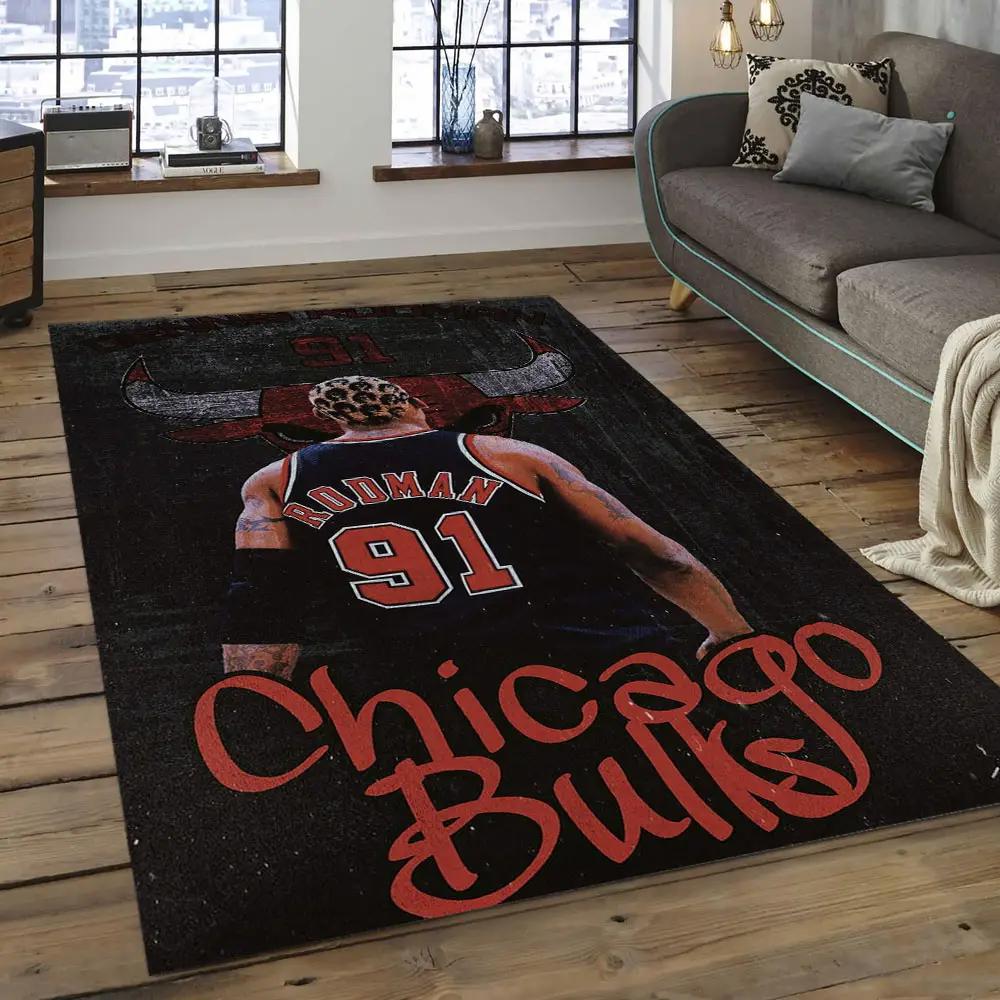 Nba chicago bulls basketball legend team logo rectangle area cb03 Rectangle Rug