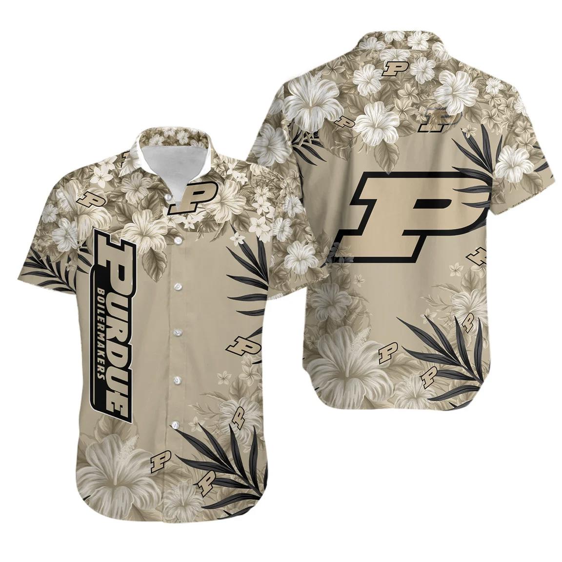 Ncaa purdue boilermakers gold tropical flowers trendy hawaiian shirt aloha shirt Hawaii Shirt Shorts & Flip Flops