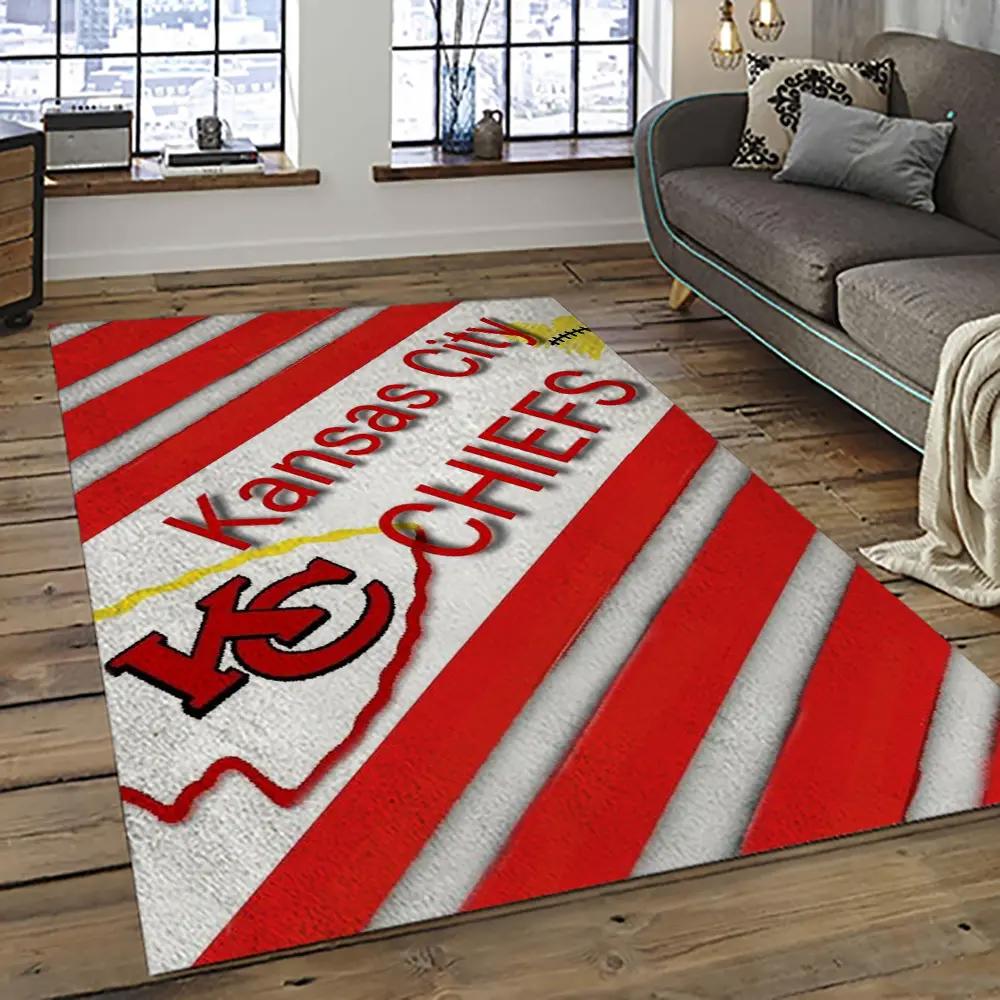 Nfl kansas city chiefs football team logo sport carpet rectangle area rug for living room kcc45 Rectangle Rug