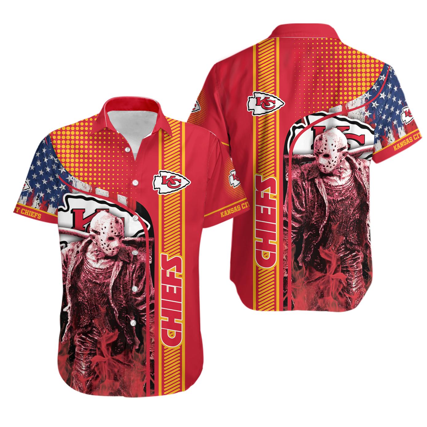 Nfl kansas city chiefs jason voorhees halloween hawaiian shirt Hawaii Shirt Shorts & Flip Flops