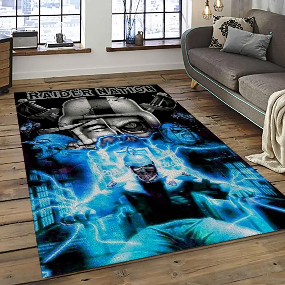 Nfl las vegas raiders football team logo sport carpet rectangle area rug for living room lvrd04 Rectangle Rug