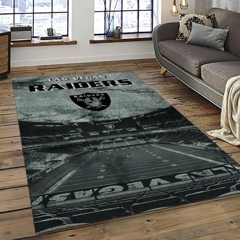 Nfl las vegas raiders football team logo sport carpet rectangle area rug for living room lvrd23 Rectangle Rug