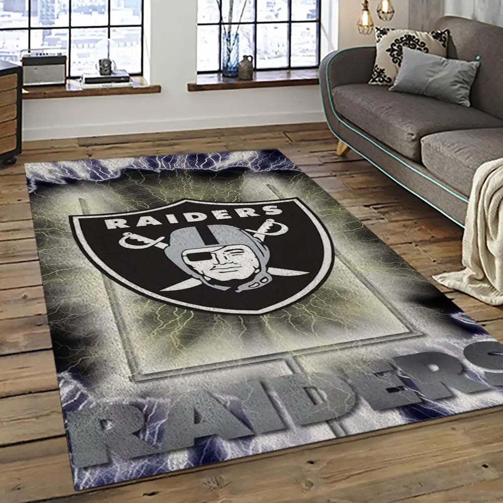 Nfl las vegas raiders football team logo sport carpet rectangle area rug for living room lvrd33 Rectangle Rug