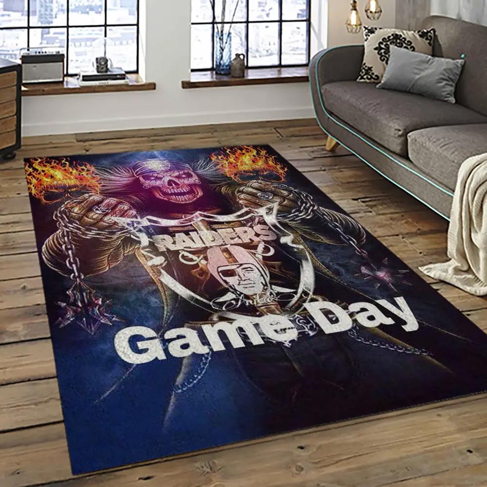 Nfl las vegas raiders football team logo sport carpet rectangle area rug for living room lvrd48 Rectangle Rug