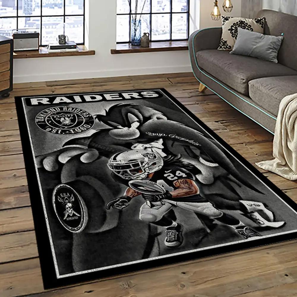 Nfl las vegas raiders football team logo sport carpet rectangle area rug for living room lvrd62 Rectangle Rug