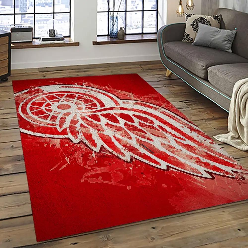 Nhl detroit red wings hockey team logo sport carpet rectangle area rug for living room drw70 Rectangle Rug