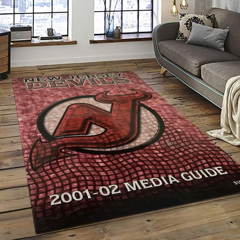 Nhl new jersey devils hockey team logo sport carpet rectangle area rug for living room njd01 Rectangle Rug