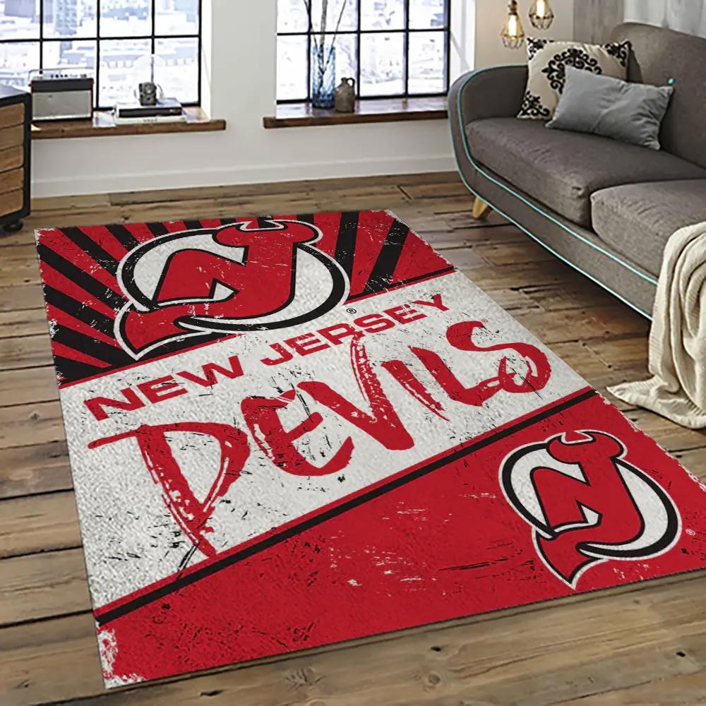 Nhl new jersey devils hockey team logo sport carpet rectangle area rug for living room njd14 Rectangle Rug