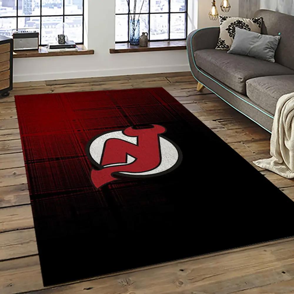 Nhl new jersey devils hockey team logo sport carpet rectangle area rug for living room njd26 Rectangle Rug