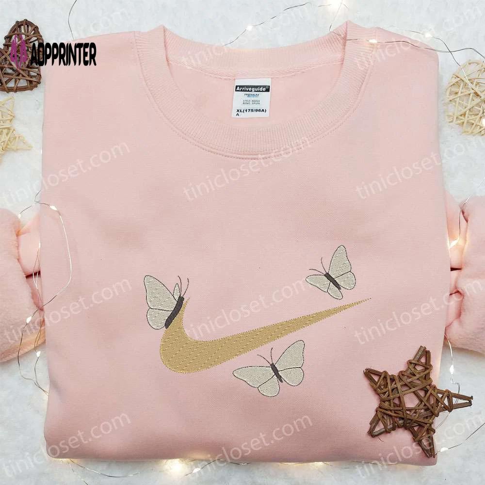 Nike inspired embroidered shirt & hoodie set: butterflies x swoosh custom nike tee Embroidered Shirt