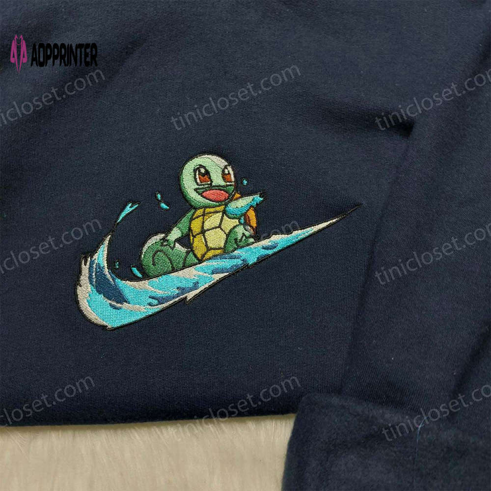 Nike squirtle pokemon embroidered sweatshirt: stylish shirt & hoodie for pokemon fans Embroidered Shirt