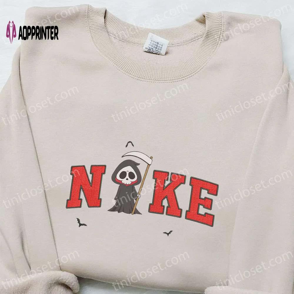 Nike x chibi grim reaper embroidered sweatshirt – best halloween gift for family Embroidered Shirt