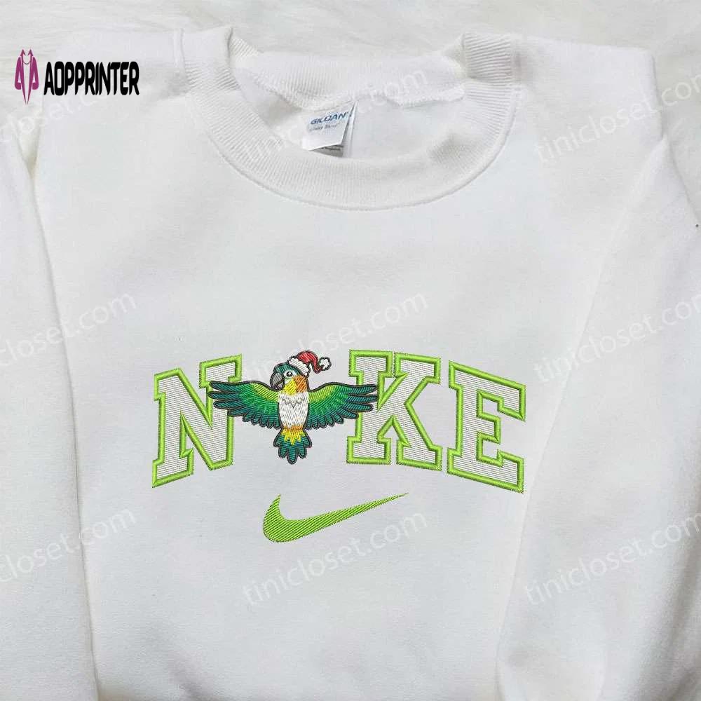 Nike x christmas parrot embroidered shirt – unique animal embroidery perfect christmas gifts for family Embroidered Shirt