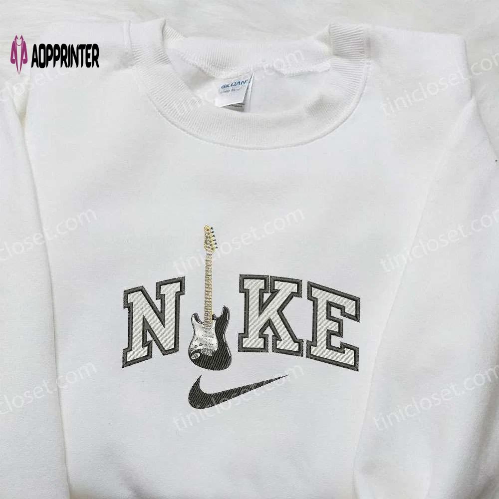 Nike x guitar embroidered shirt: best family gift nike inspired design Embroidered Shirt