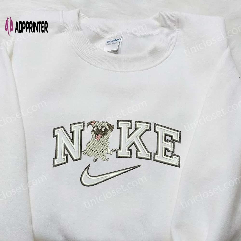 Nike x pug dog embroidered shirt: custom animal design for a stylish look Embroidered Shirt