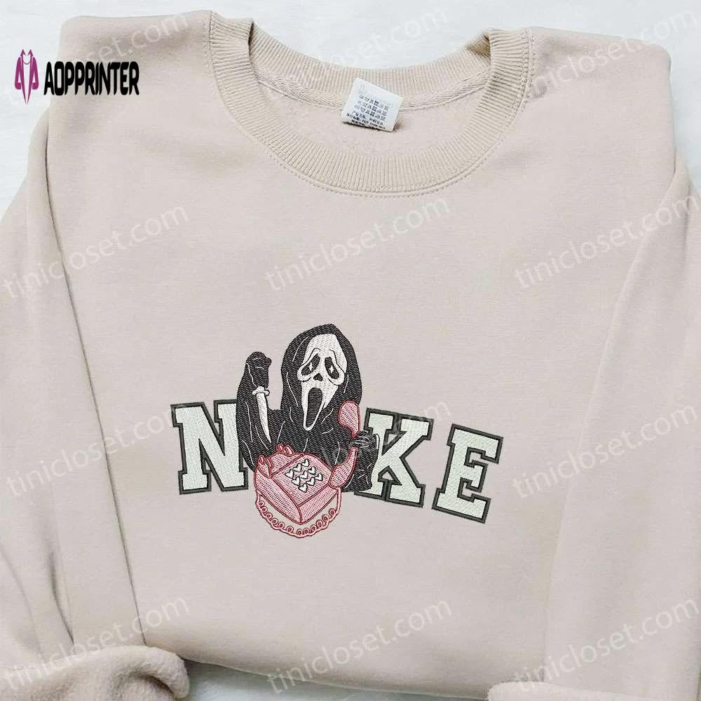 Nike x scream you hang up ghost embroidered shirt: best halloween gift for nike inspired halloween lovers Embroidered Shirt