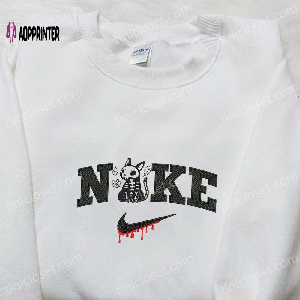 Nike x skeleton cat shirt: spooky halloween gift for nike lovers Embroidered Shirt