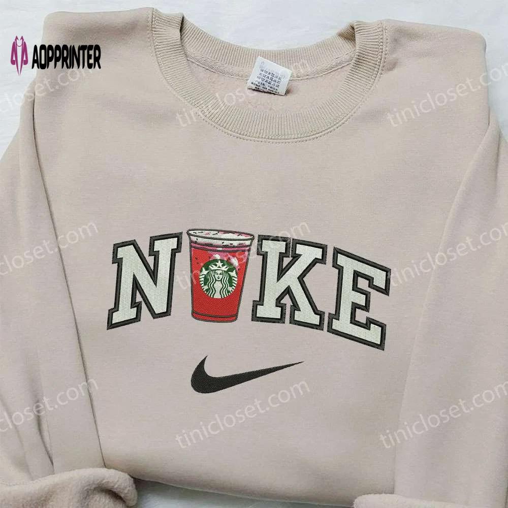 Nike x starbucks embroidered sweatshirt: favorite drink shirt with nike-inspired design Embroidered Shirt