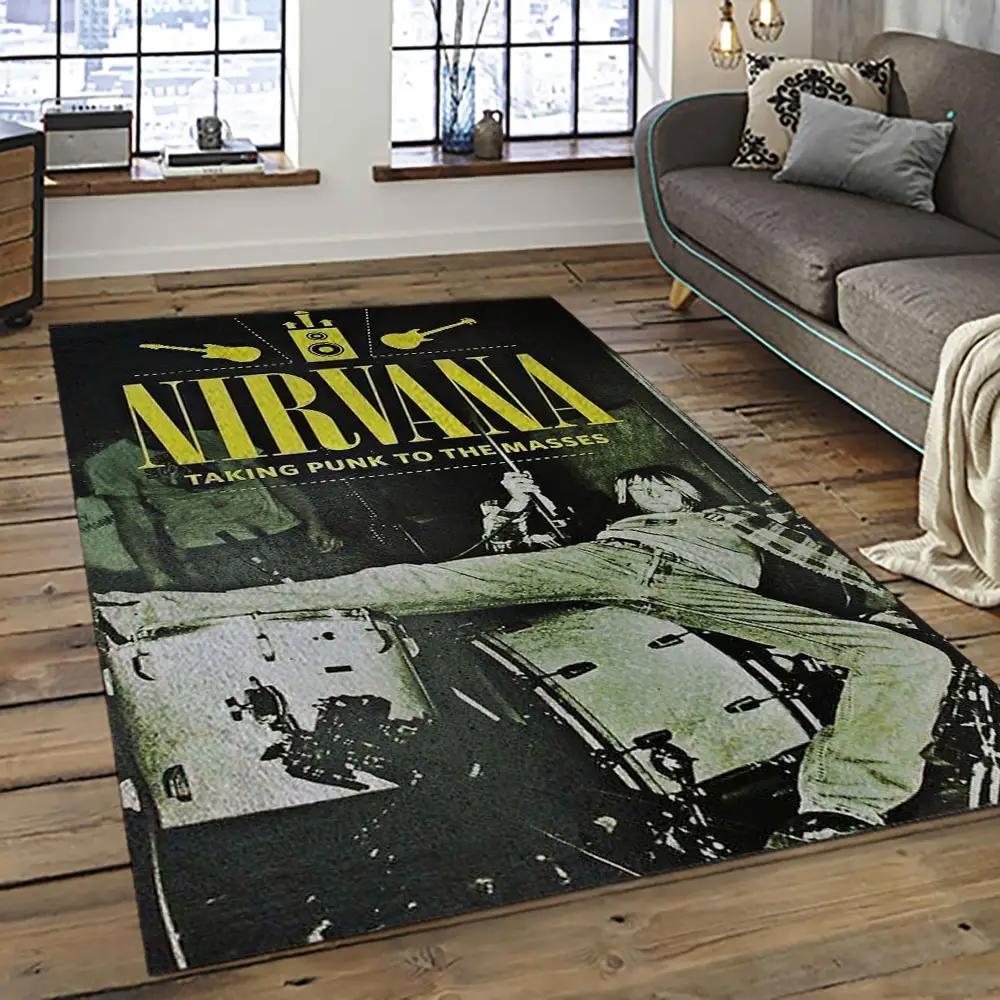 Nirvana rock band punk rock music retangle carpet area rug home decor best gift for fan and friends nv11 Rectangle Rug