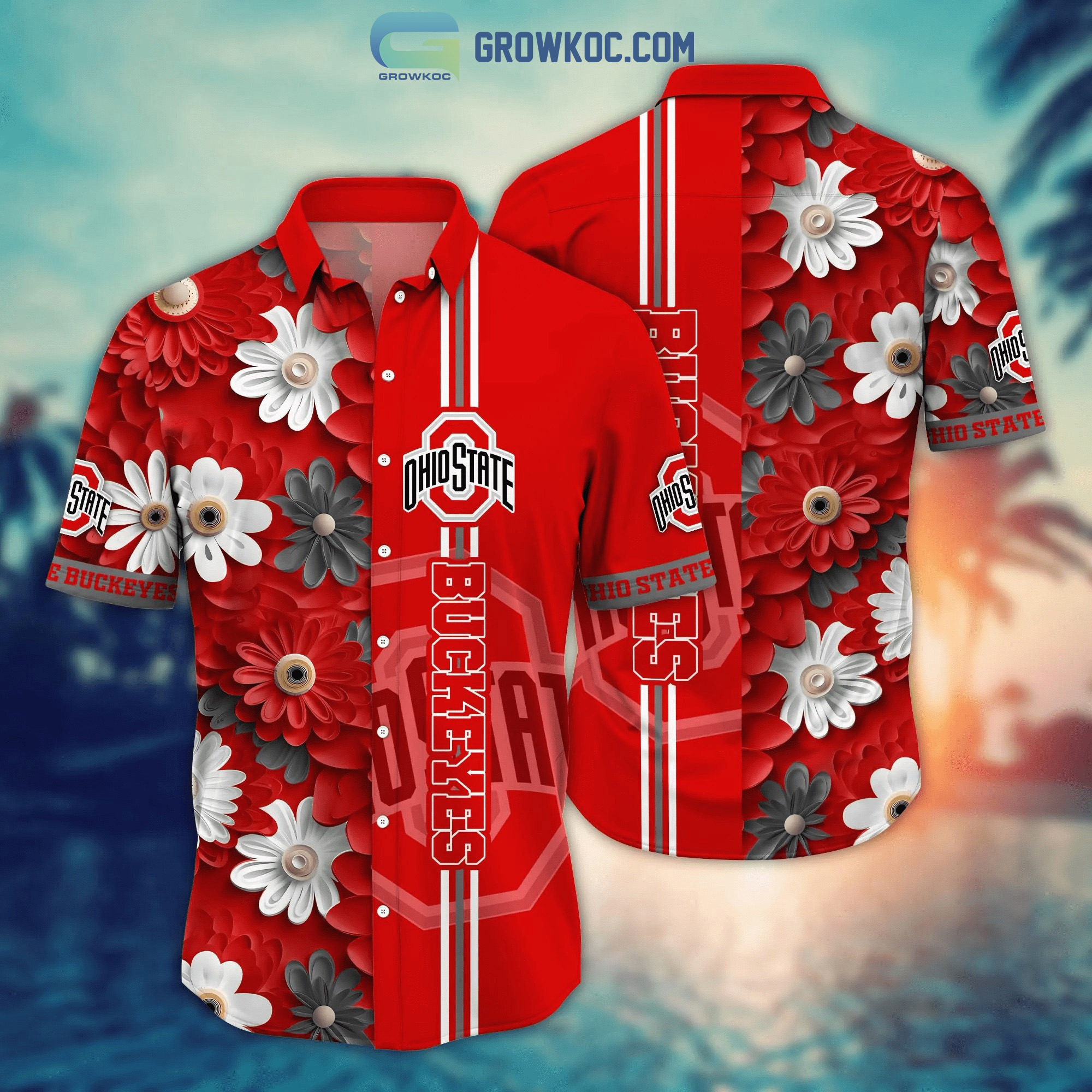 Ohio state buckeyes ncaa flower hawaiian shirt Hawaii Shirt Shorts & Flip Flops