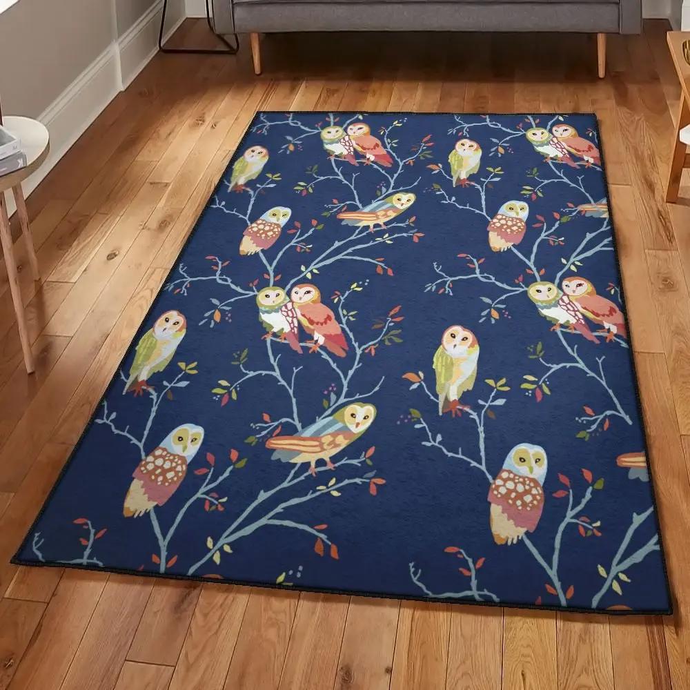 Owl cute art deco rug, owls rug Rectangle Rug