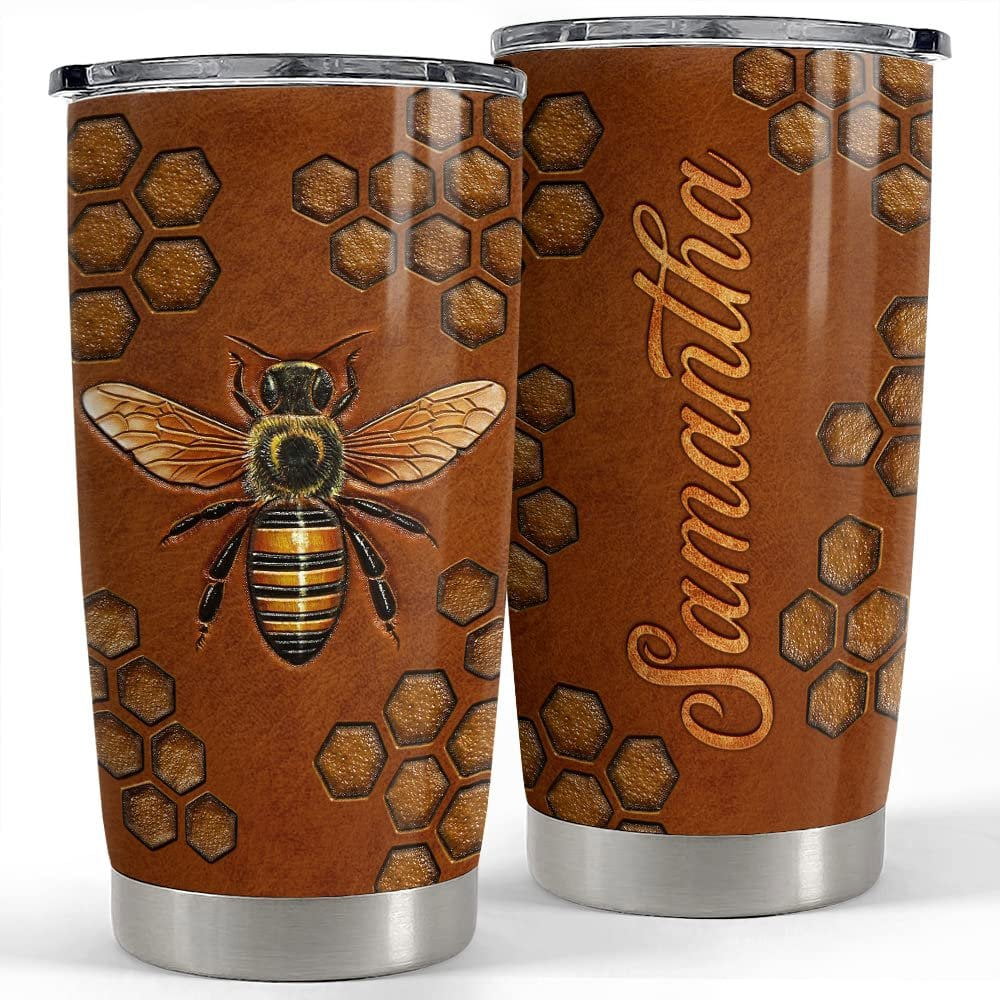 Personalized bee tumbler leather drawing style for animal lover Personalized Tumbler