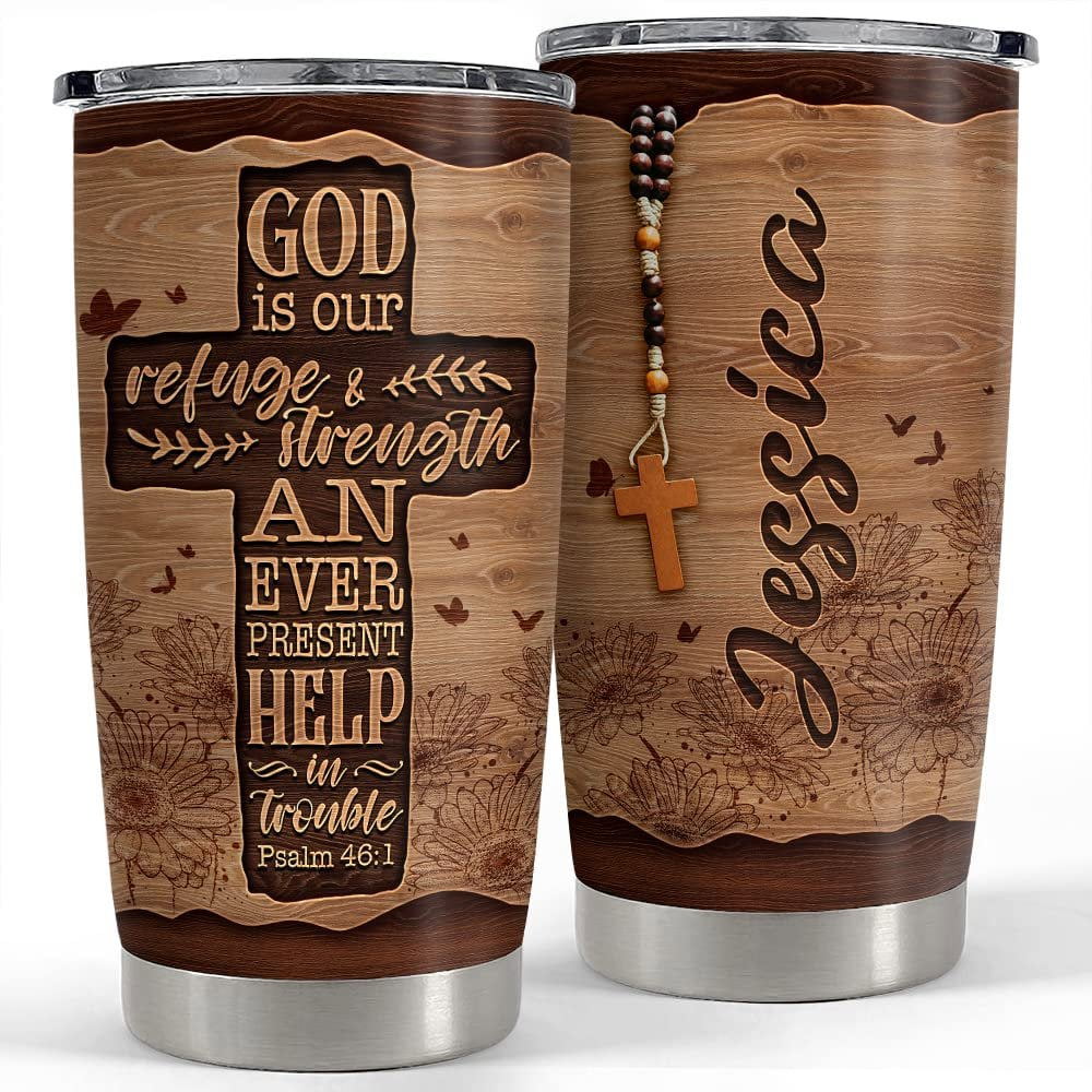 Personalized bible tumbler god cross wood style for women girl Personalized Tumbler