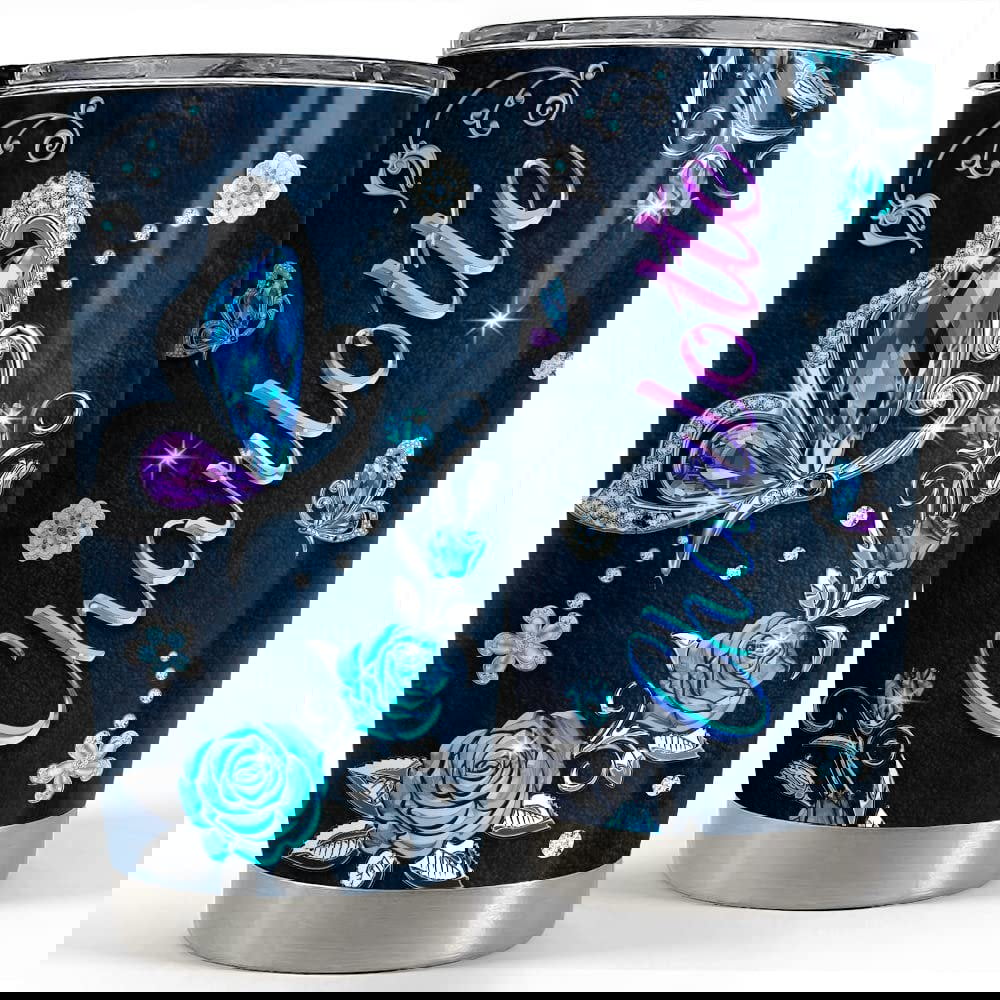 Personalized butterfly tumbler crystal drawing roses for animal lover Personalized Tumbler