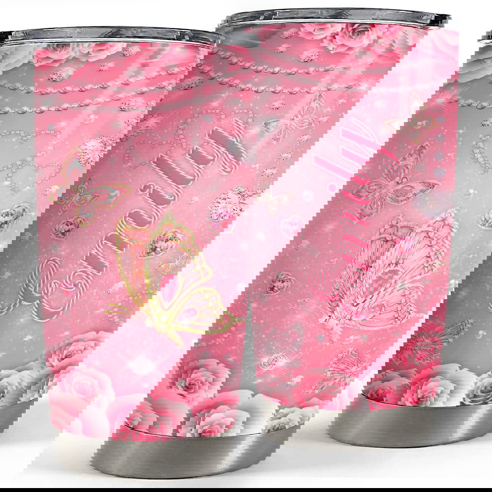 Personalized butterfly tumbler pink glitter jewelry for women girl Personalized Tumbler
