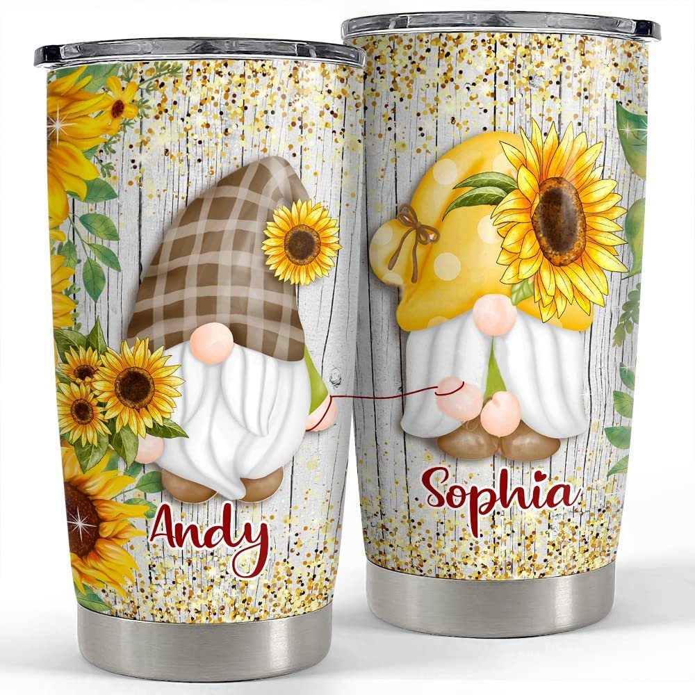 Personalized couple tumbler gnomes sunflower cute gift husband wife Personalized Tumbler