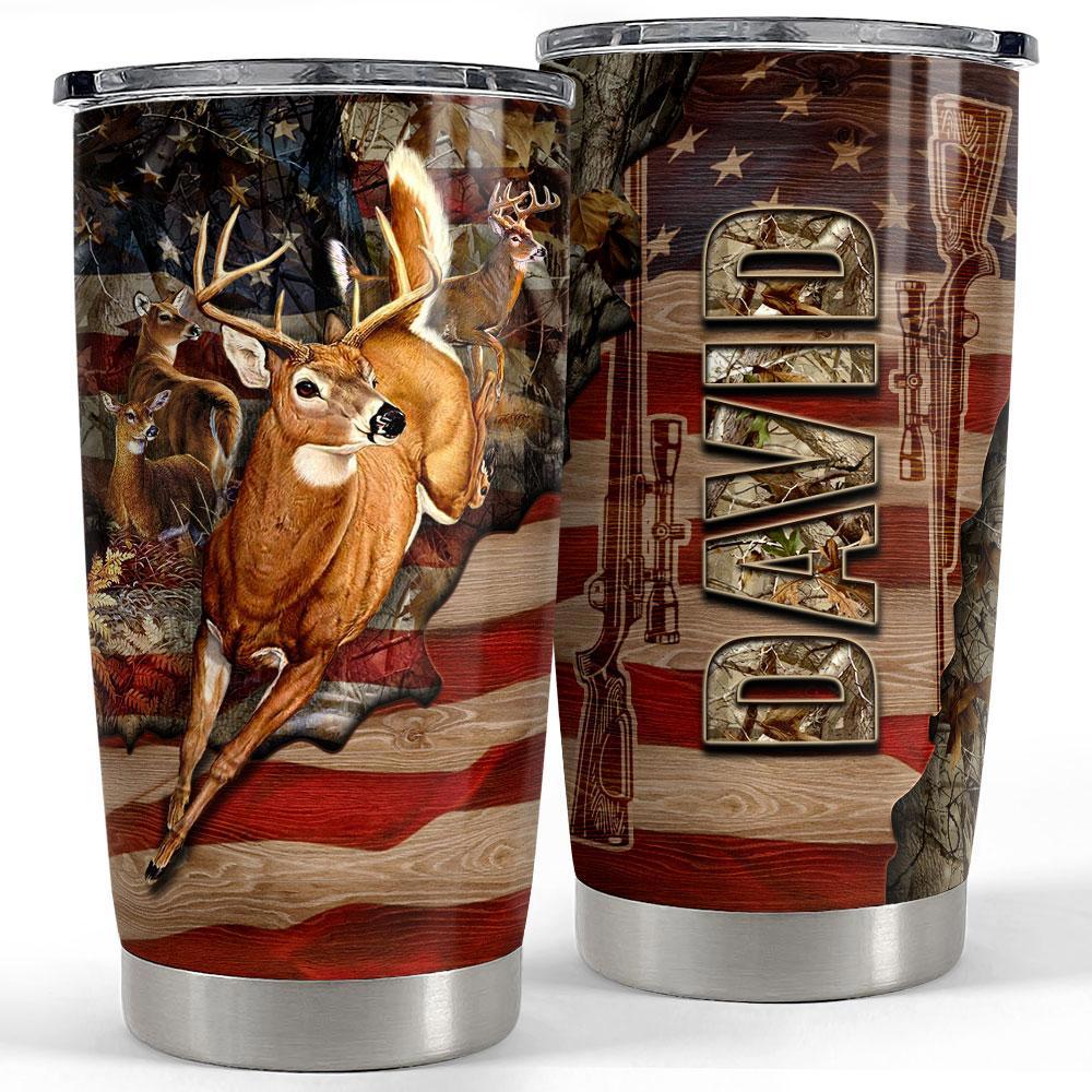 Personalized deer tumbler with customize name american flag Personalized Tumbler