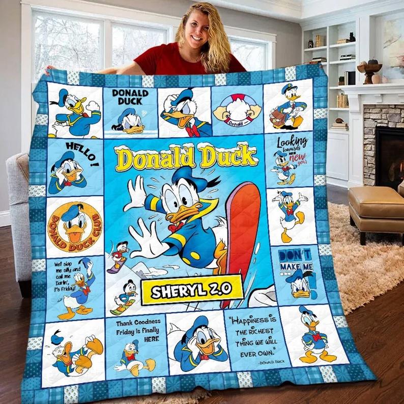 Personalized donald duck blanket, donald duck fleece blanket, donald duck couch sofa blanket,christmas xmas gifts for kids,donald duck gifts Quilt Blanket