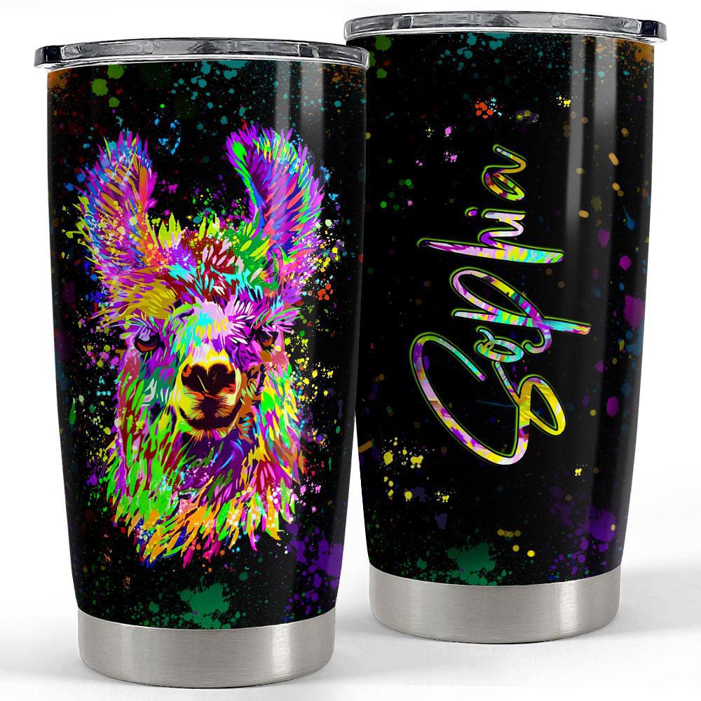Personalized llama tumbler watercolor drawing with customize name Personalized Tumbler