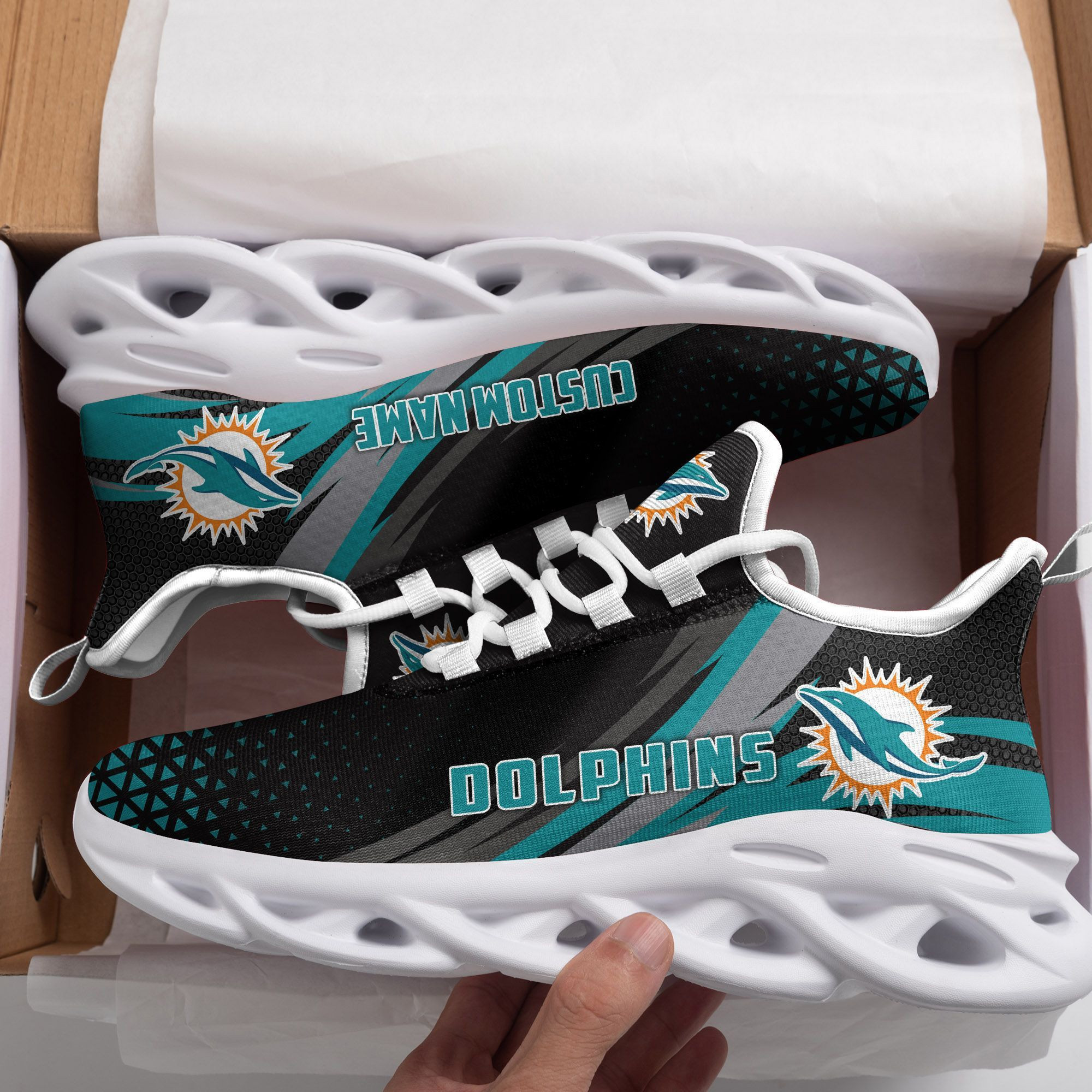 Personalized miami dolphins triangle max soul shoes Max Soul Shoes