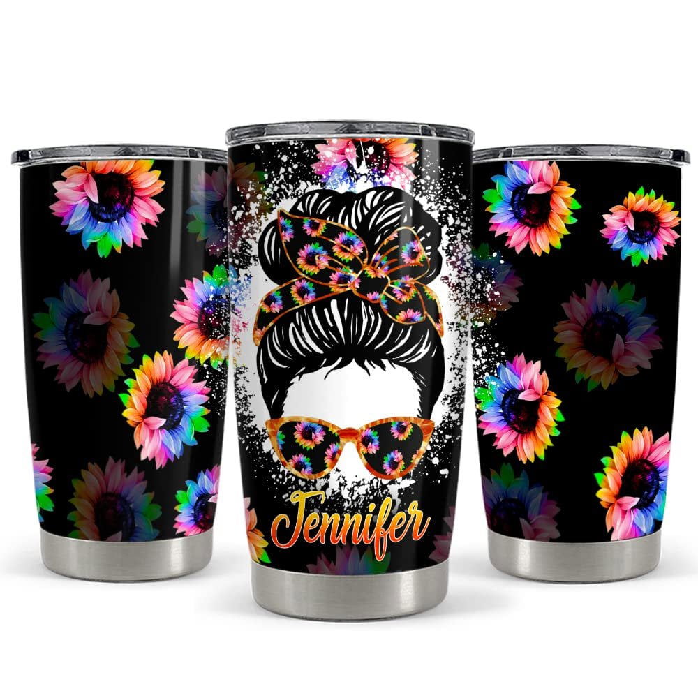 Personalized mom tumbler rainbow sunflower black mother day gift Personalized Tumbler