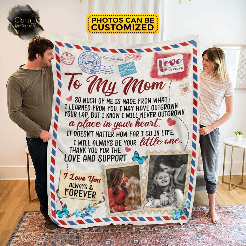 Personalized to my mom mail fleece blanket, mink sherpa blanket, gift for mom, custom photo mom air mail blanket Quilt Blanket
