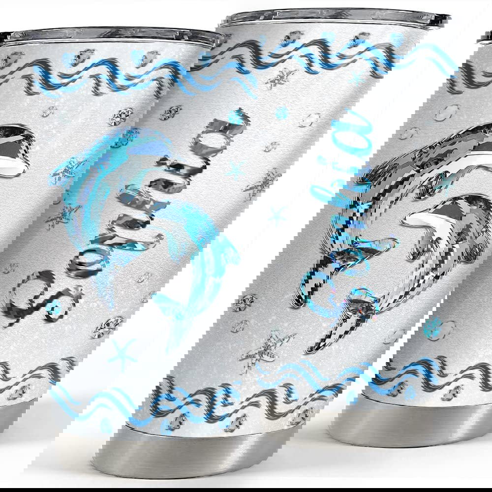 Personalized tumbler dolphin and starfish crystal style gift for lover Personalized Tumbler