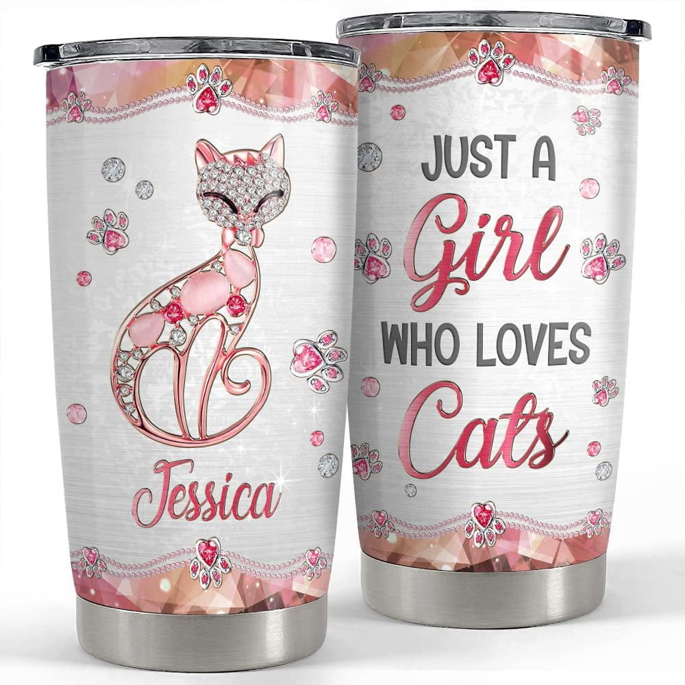 Personalized tumbler just a girl who loves cats jewelry style gift Personalized Tumbler