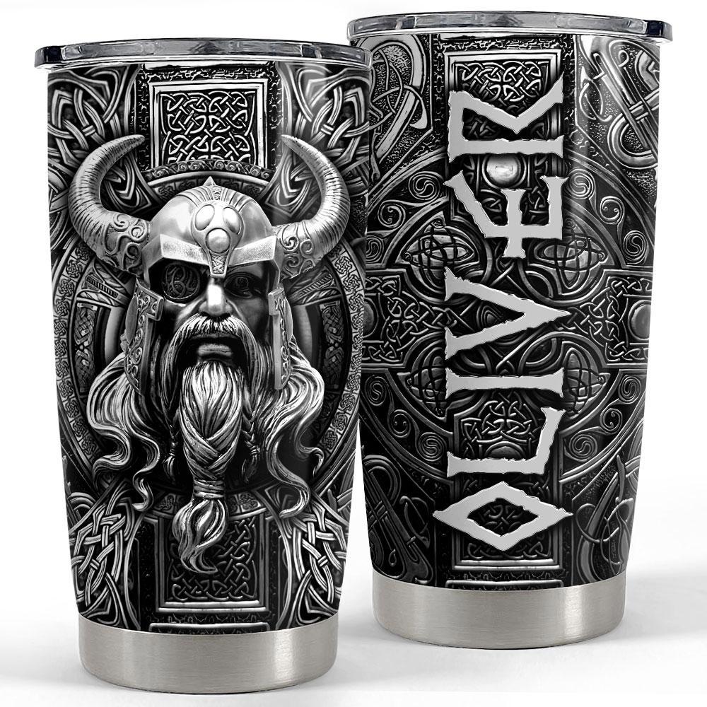 Personalized viking tumbler metallic style with custom name Personalized Tumbler