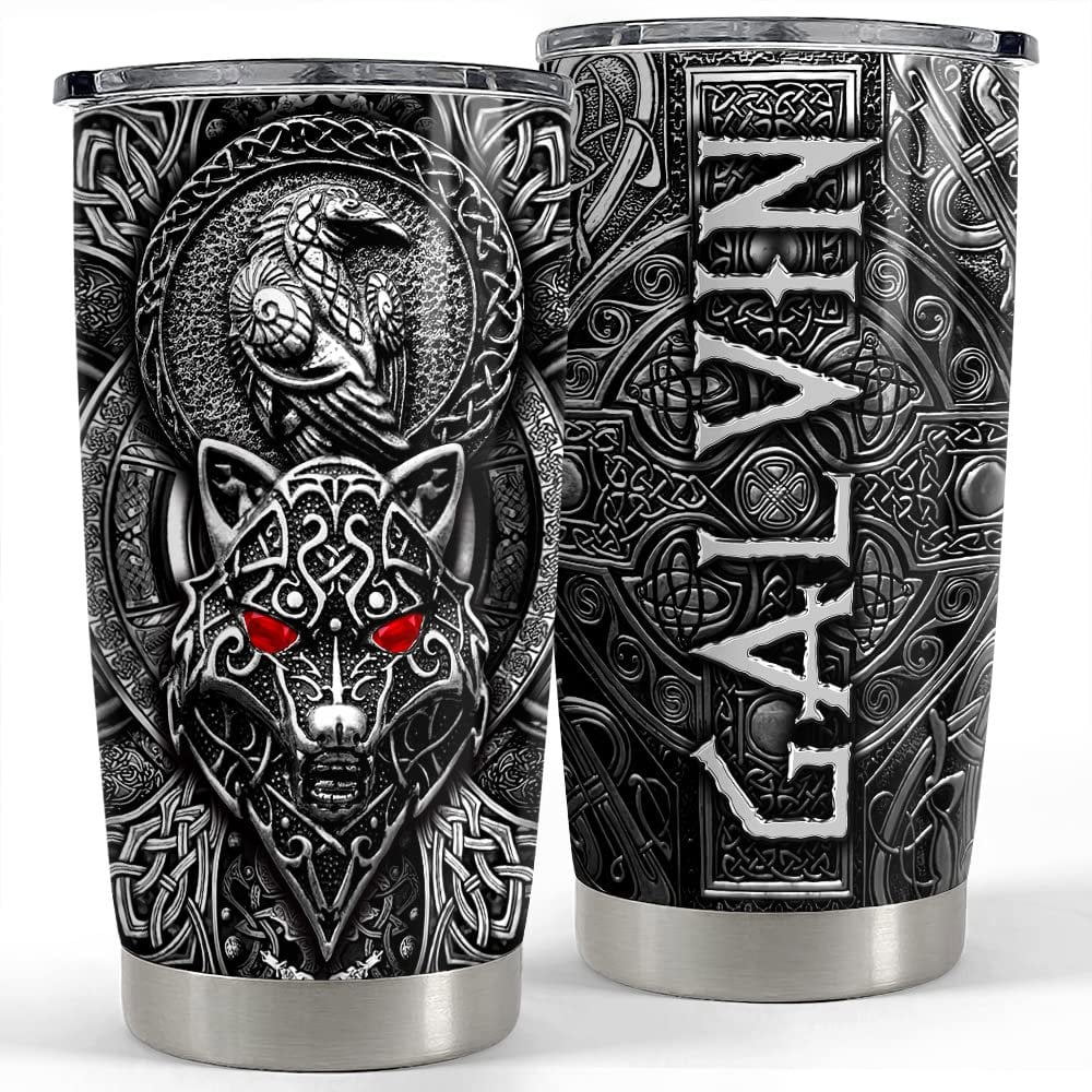 Personalized viking tumbler wolf and raven animal lover best gift Personalized Tumbler