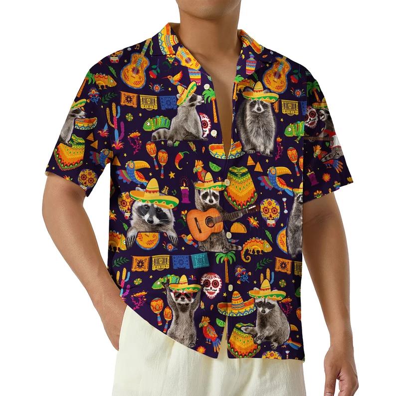 Retro cinco de mayo raccoon 3d hawaiian shirt Hawaii Shirt Shorts & Flip Flops