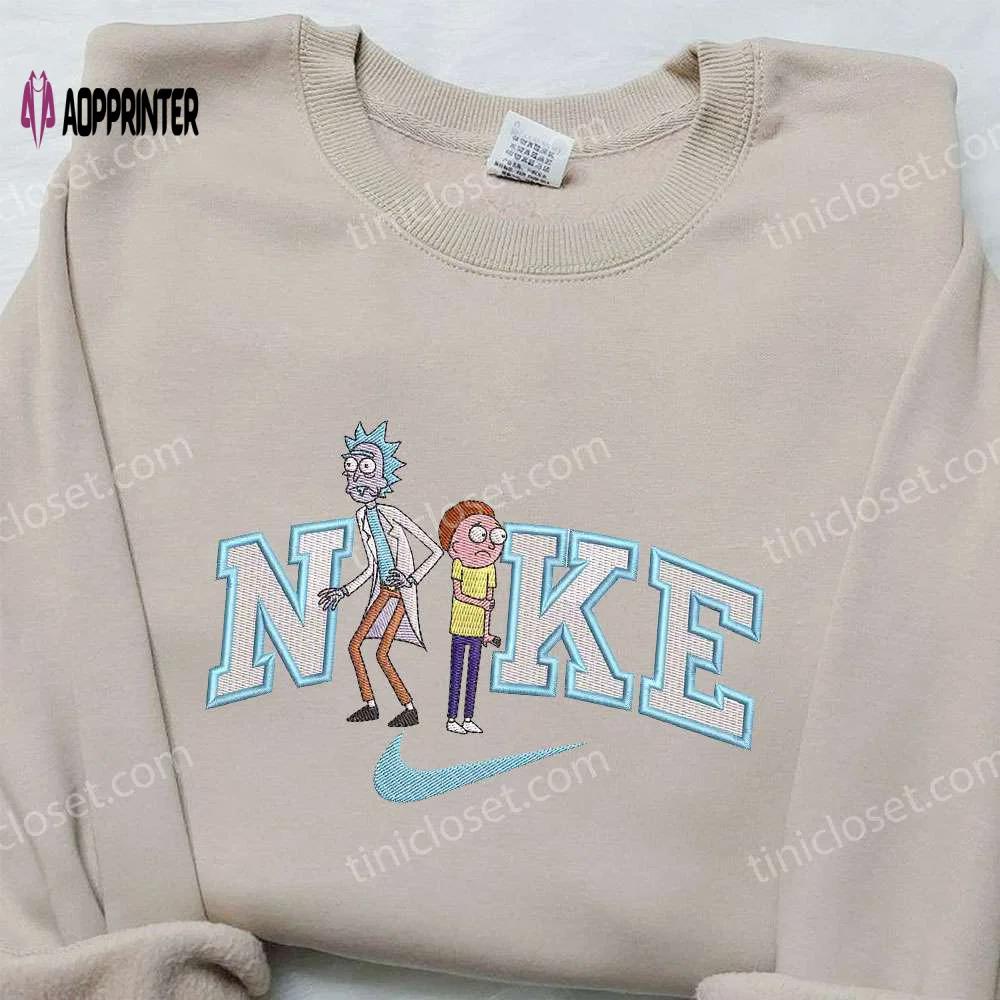 Rick and morty x nike embroidered sweatshirt: cartoon shirt nike inspired design Embroidered Shirt